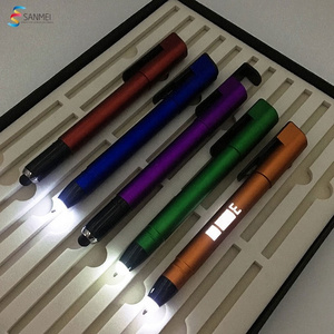 Free samples wholesale branded laser logo led torch light up custom pens with logo multi-function pens