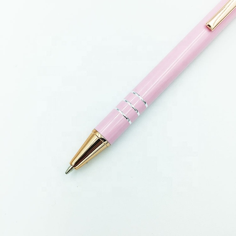 Smooth writing customized hot pink metal pen with laser logo