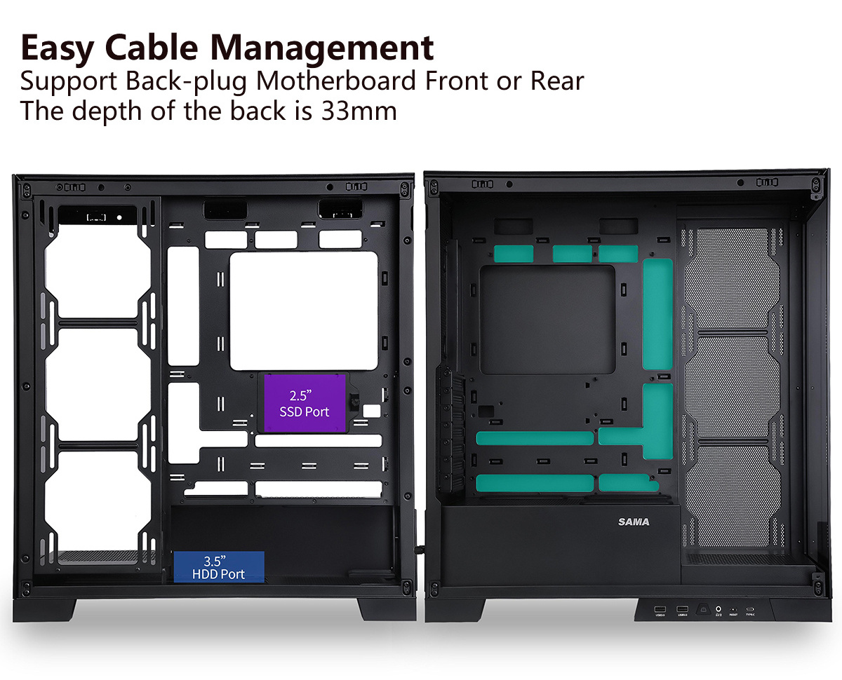 SAMA Gaming Computer Mid Tower ATX  Case Back Plug Motherboard Design Towers ATX Pc Case  Computer Case Desk