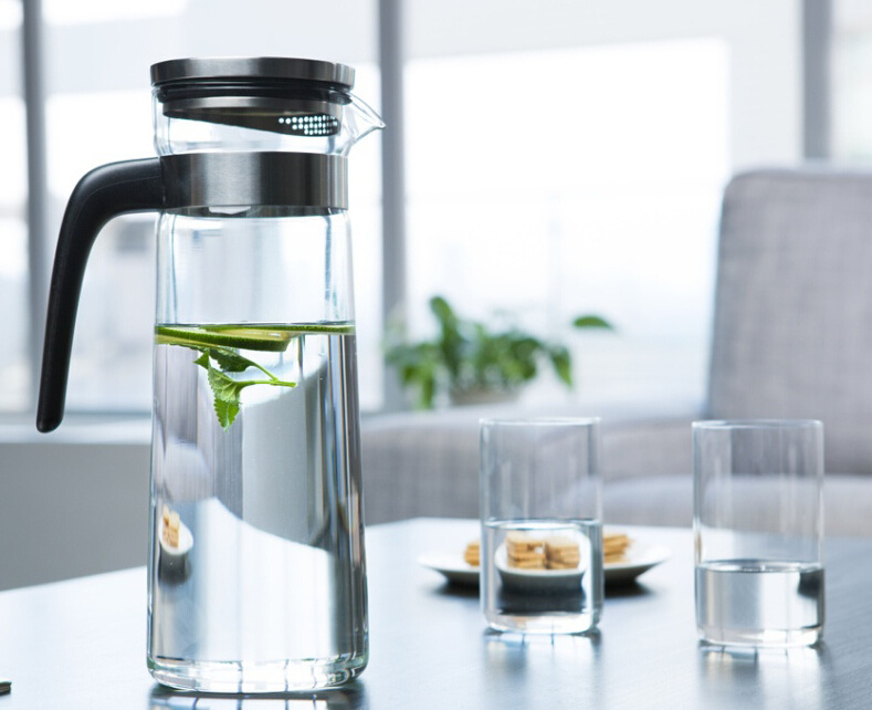 1500ml Glass Cooling Water Bottle pitcher Cold Kettle Household Glass Juice Kettle with Stainless Steel Lid