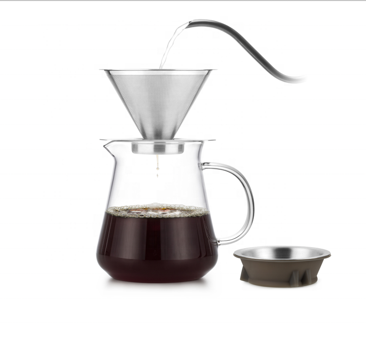 Promotional Convenient Heat Resistant Borosilicate Transparent Glass Pour Over Coffee Maker with Dripper Filter