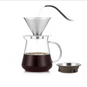 Promotional Convenient Heat Resistant Borosilicate Transparent Glass Pour Over Coffee Maker with Dripper Filter