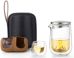 Wholesale Borosilicate Tea Sets With Travel Mug Double Glass Gift Box Outdoor Coffee Stainless Steel Drip Tea And Coffee Set