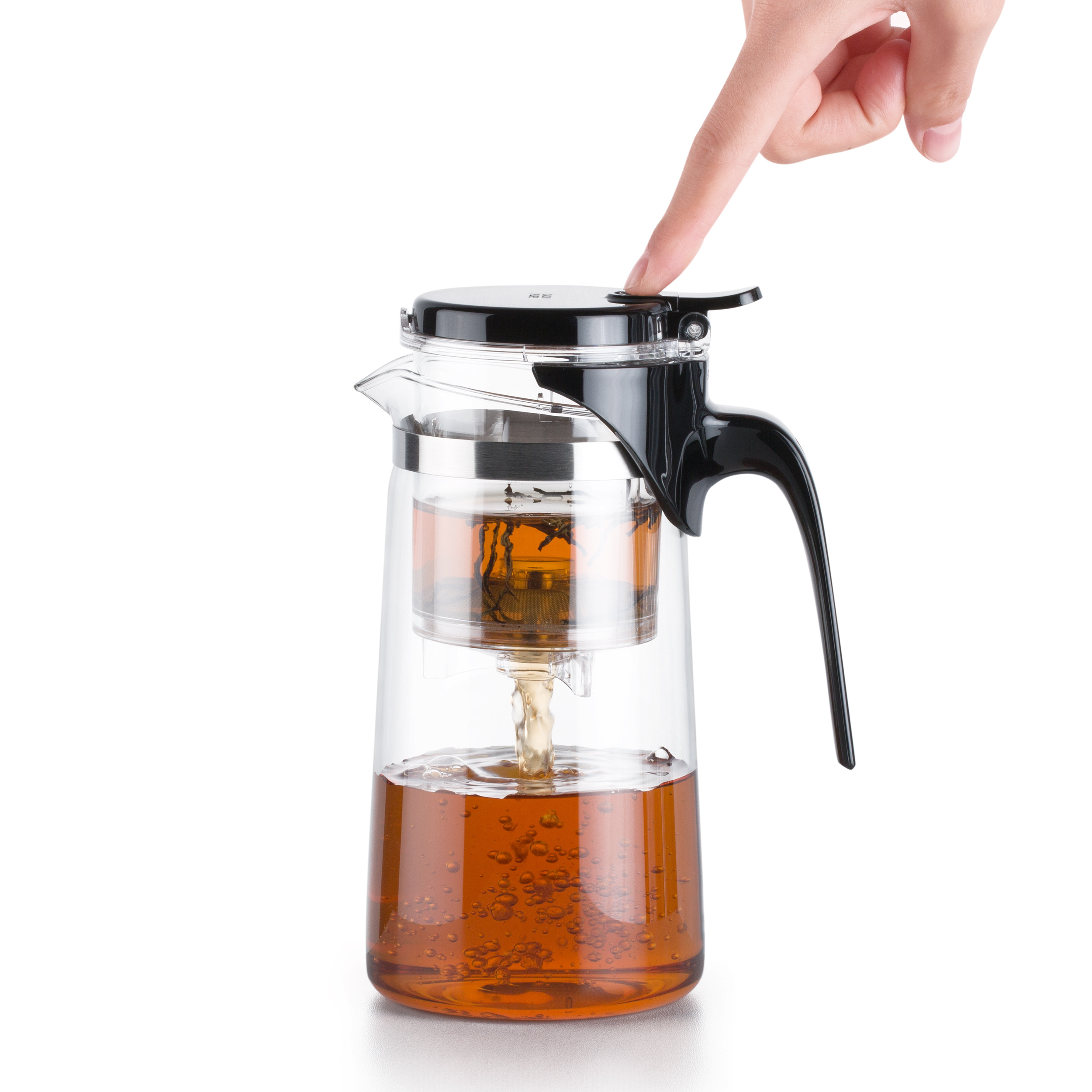 New Office 750Ml Heat Resistant Glass Infuser Teapot Green Tea Filter Transparent Unbreakable Glass Teapot With Plastic Lid