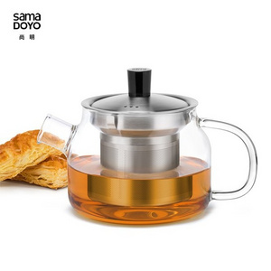 SAMADOYO Borosilicate Glass Tea Pot Clear Glass Teapot with Warmer with Metal Strainer Lid