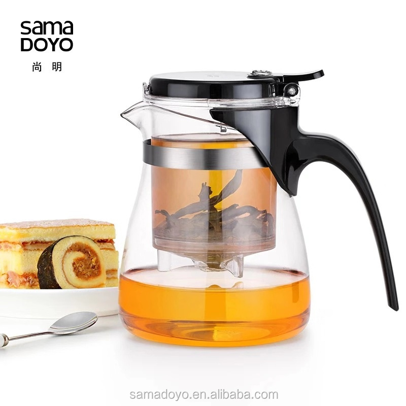 Samadoyo Hot Sale High Borosilicate Glass Tea Pot Set Home Office Hotel Tea Shop 600ml Clear Glass Teapot with Removable Infuser