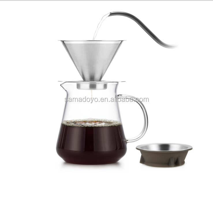 New Reusable Glass Coffee Pot Manual Dripper Hand Drip Home Travel Pour Over Coffee Maker With Stainless Steel Filter Paperless