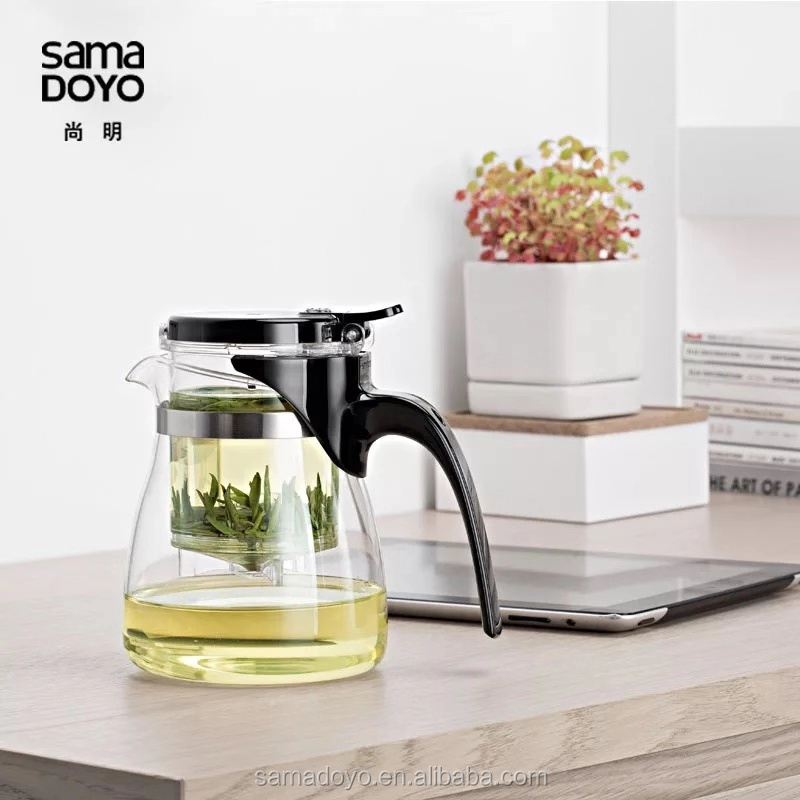 Samadoyo Hot Sale High Borosilicate Glass Tea Pot Set Home Office Hotel Tea Shop 600ml Clear Glass Teapot with Removable Infuser