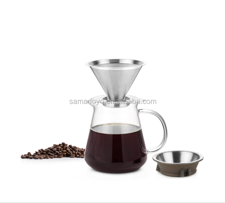 New Reusable Glass Coffee Pot Manual Dripper Hand Drip Home Travel Pour Over Coffee Maker With Stainless Steel Filter Paperless