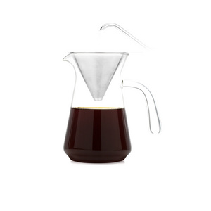 New Design Popular Handle Dripper Coffee Maker Glass Pour Over Coffee Maker with Reusable Stainless Steel Paperless Filter