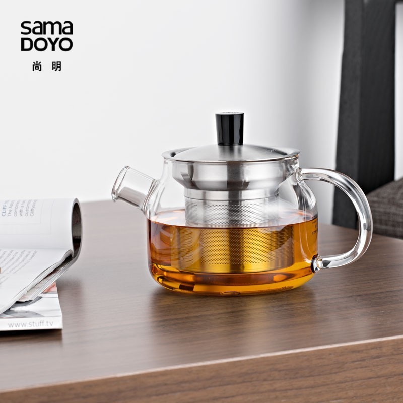 SAMADOYO Hot Sale Cute Glass Tea Kettle Teapot Clear Borosilicate Glass Strainer Teapot With Infuser For Sale