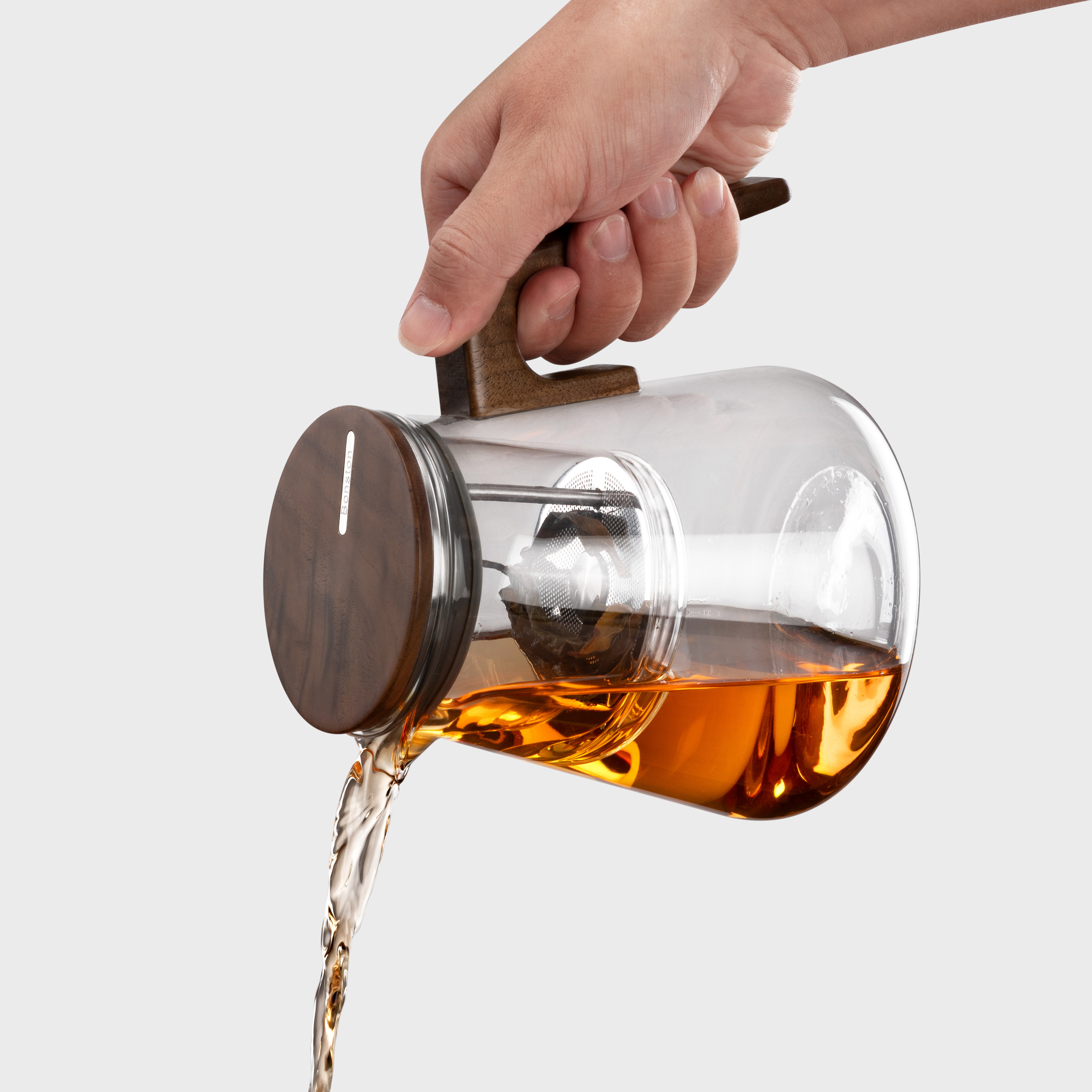 Factory Sale Dripper Tea Infuser Press Cup Magnetic Rotating Cover Tea Pot Clear Glass Tea Pot With Wooden Lid