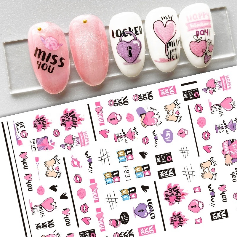 1 Sheet NEW Valentine Decals Nail Art Sticker Decals Love lipsticks for Decor Polish DIY Tools love patterns 3D Nail Sticker