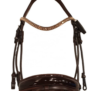 Exclusive Handmade Luxury Bridle With 3 Row Crystals And Patent Leather Soft Padded Bridle Indian Manufacturer Supplier