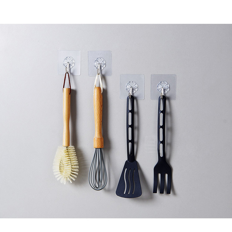 Nordic 6cm Multifunctional Punch-Free Non-Marking Stickers Transparent Adhesive PVC Metal Wall Hook for Wardrobe Storage