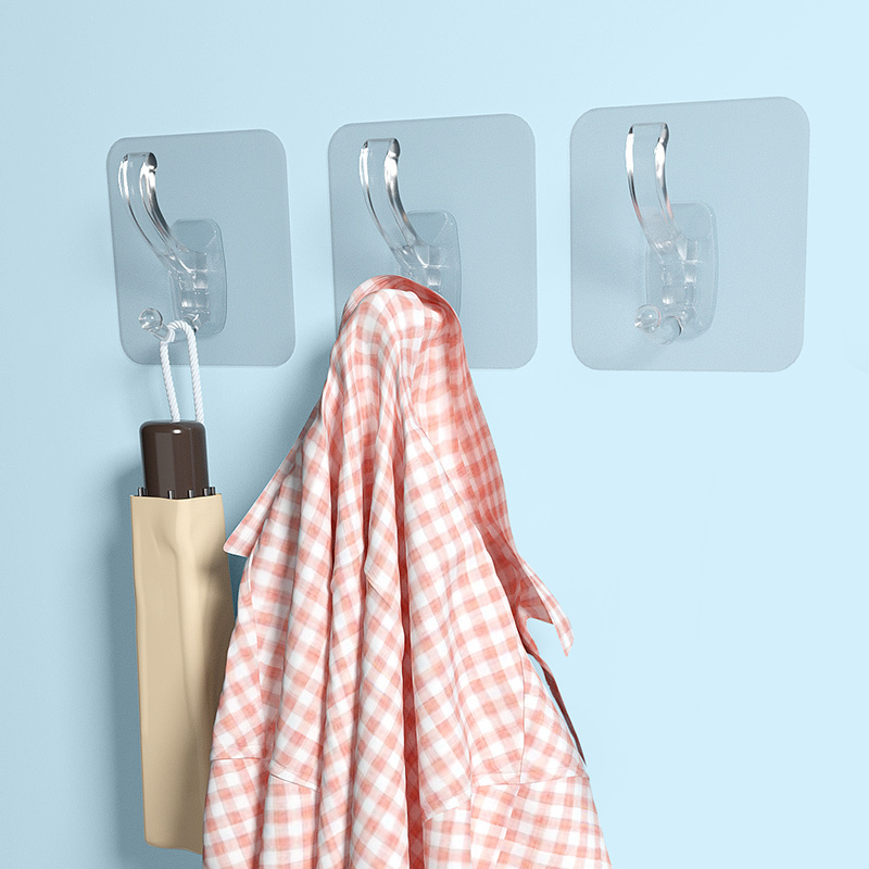 Transparent Plastic Wall-Mounted Coat Hanger Self-Adhesive Bag Hat Hook for Bathroom Bedroom bag hook holder