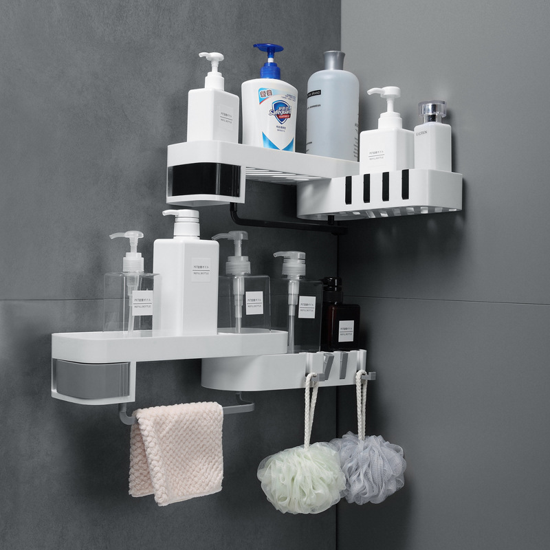 Wall-Mounted Corner Storage Rack Multi-Functional Bathroom and Kitchen Shelves Floating Shower Caddy for Household Items