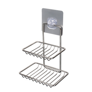 Wholesale Stainless Steel Bathroom Soap Dish Wall Mounted Double Layer Adhesive Soap Holder Tray Soap Basket