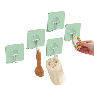 Transparent Plastic Self-Adhesive Sticker Hook Removable Stainless Steel Robe Hanger for Clothes Coat & Hat Bathroom Kitchen