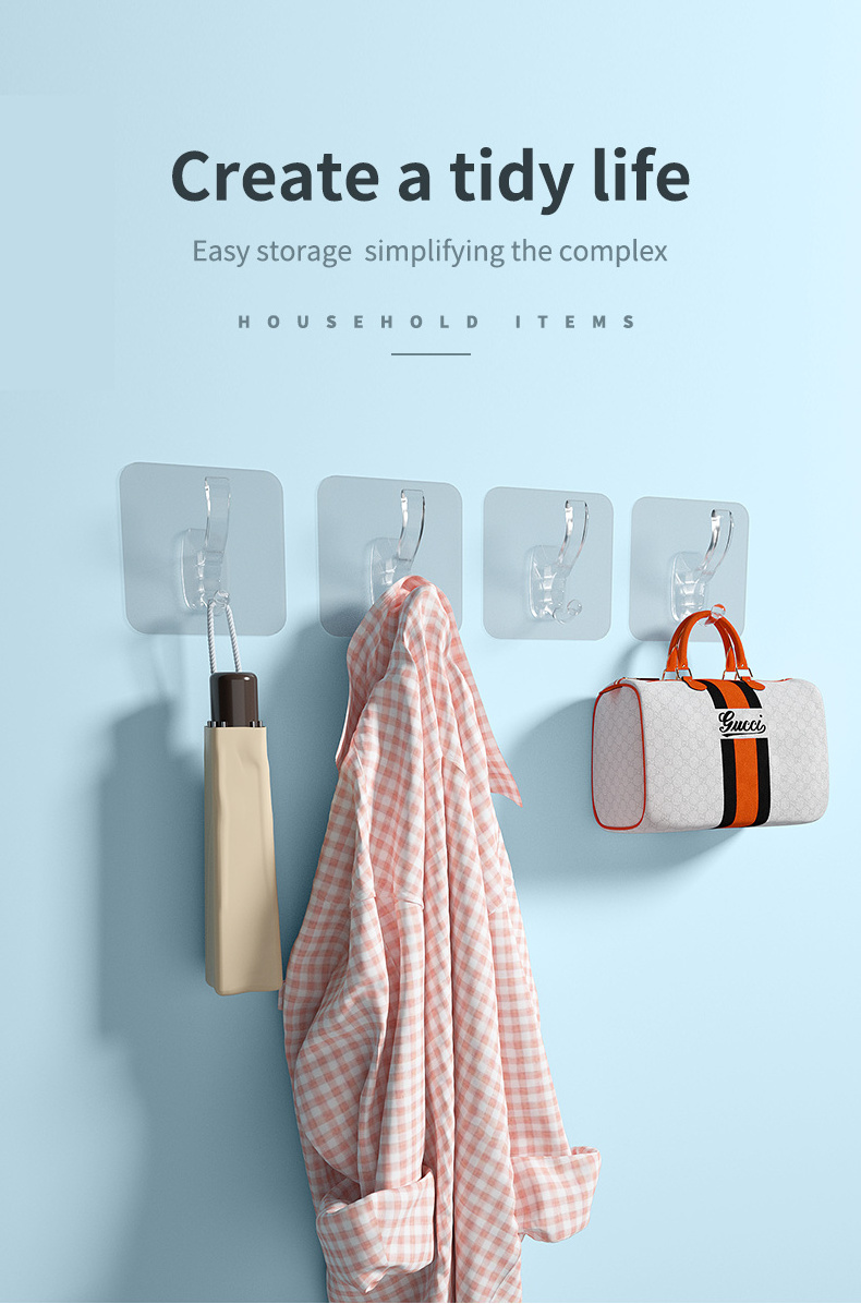 Transparent Plastic Wall-Mounted Coat Hanger Self-Adhesive Bag Hat Hook for Bathroom Bedroom bag hook holder