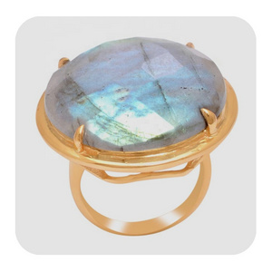 Wholesaler Manufacturer Natural Handmade Labradorite Gemstone Handmade 925 Sterling Silver Gold Plated Ring For Women And Girls