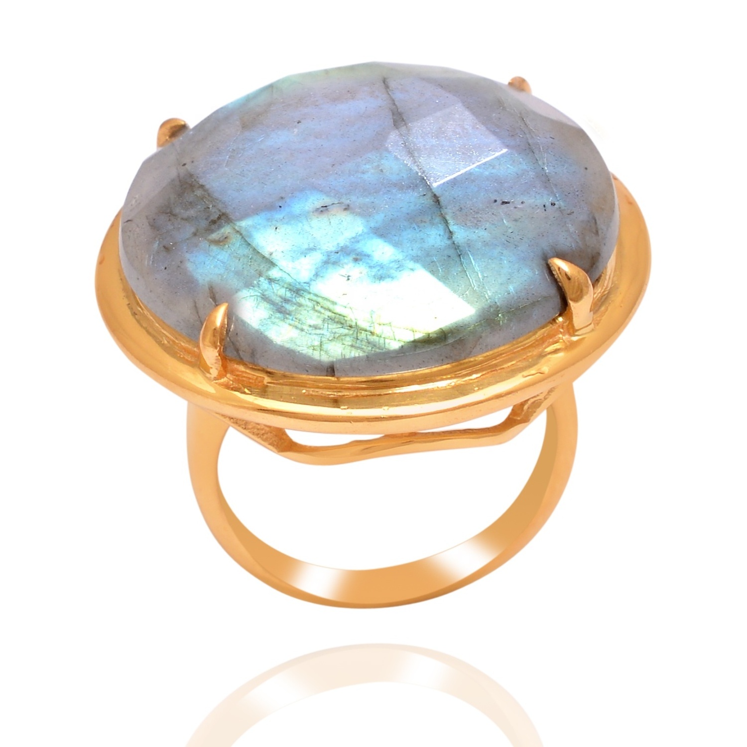 Wholesaler Manufacturer Natural Handmade Labradorite Gemstone Handmade 925 Sterling Silver Gold Plated Ring For Women And Girls