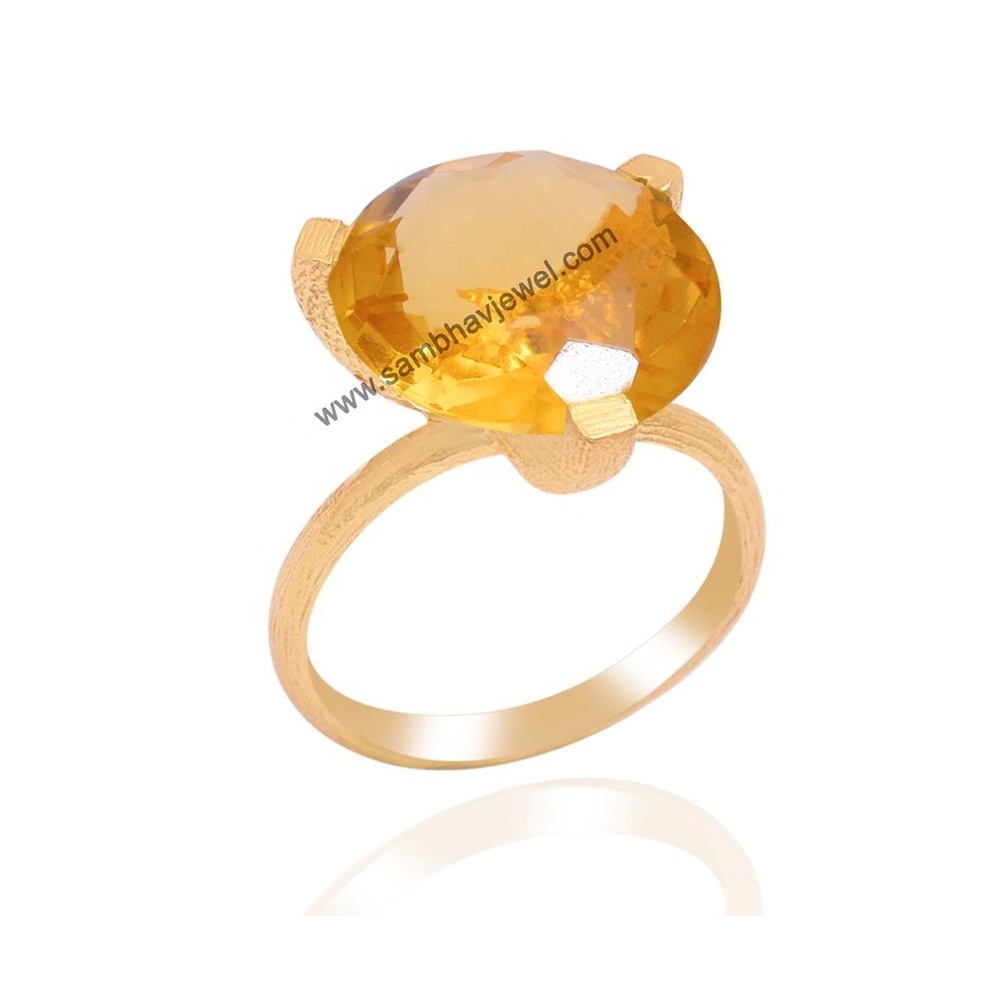 Natural Citrine Gemstone Silver Ring Gold Plated Citrine Silver Statement Ring 925 Sterling Silver Cocktail Ring Jewelry