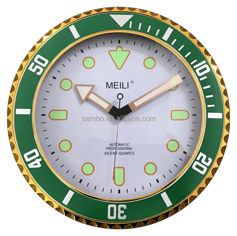 Wholesale Fluorescence Green Wrist Watch Wall Clock Plastic Luxury Luminous Clock in wall