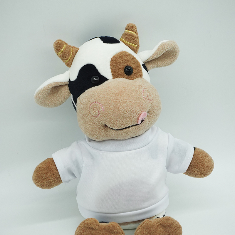 Customized Sublimation logo cute dairy cow with shirt plush toys cartoon animal cow stuffed dolls for Kids gift Home Decorate