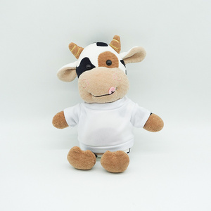 Customized Sublimation logo cute dairy cow with shirt plush toys cartoon animal cow stuffed dolls for Kids gift Home Decorate