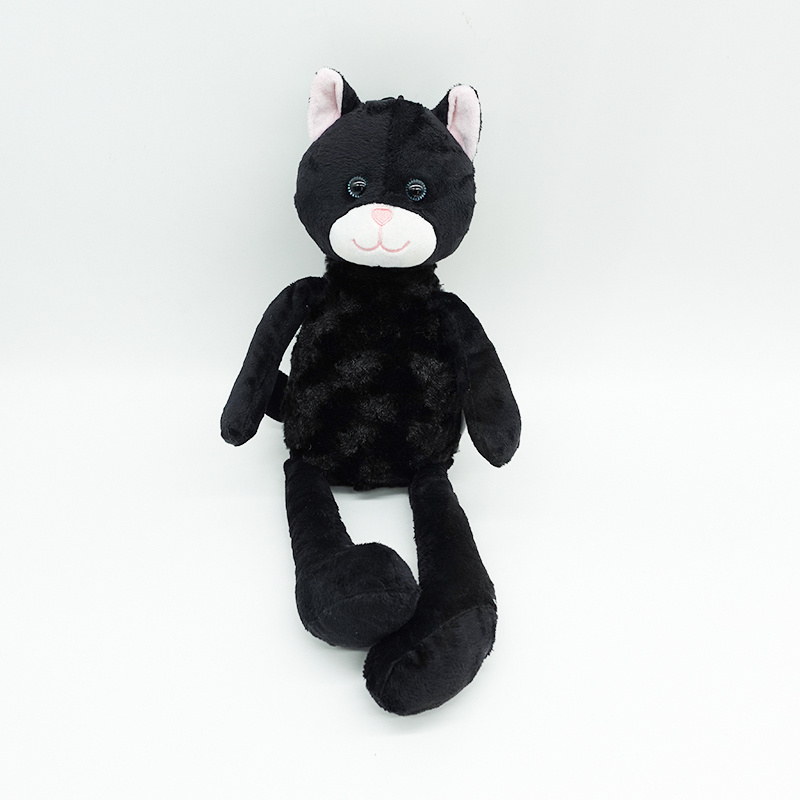 Factory Price Long Legs Black Cat Plush Animal Promotional Gift Plush Animal Black Cat Big Eyes Crafts Toy