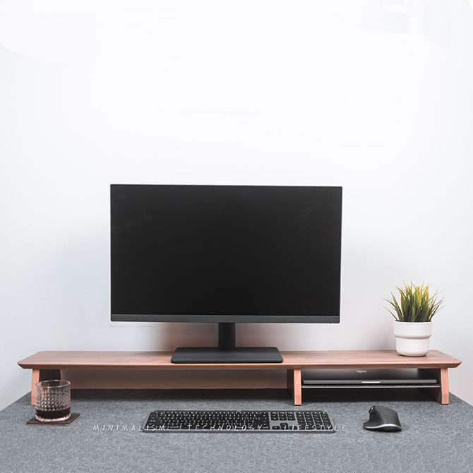 SAMDI Manufacture wooden dual monitor stand desk shelf suporte de monitor