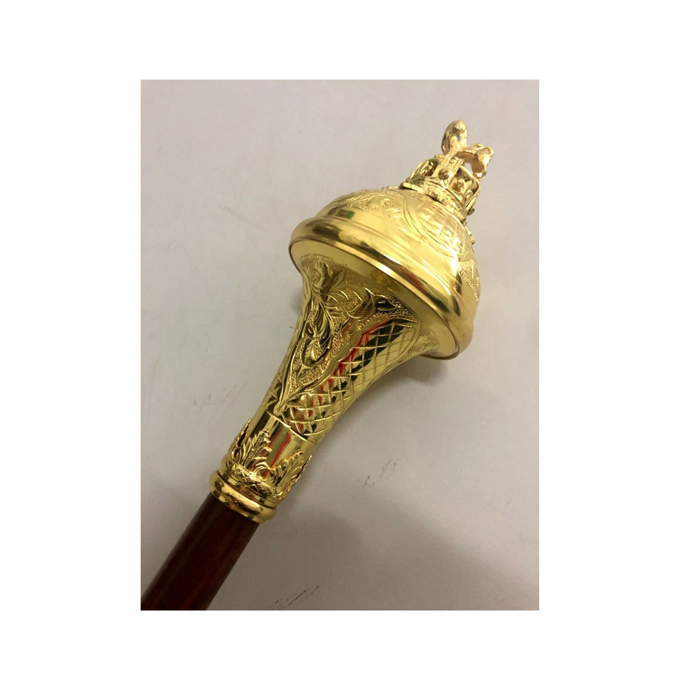 Drum Major Mace Embossed Head Gold Chrome Lion with Crown & Eagle 3 Parts Size 60