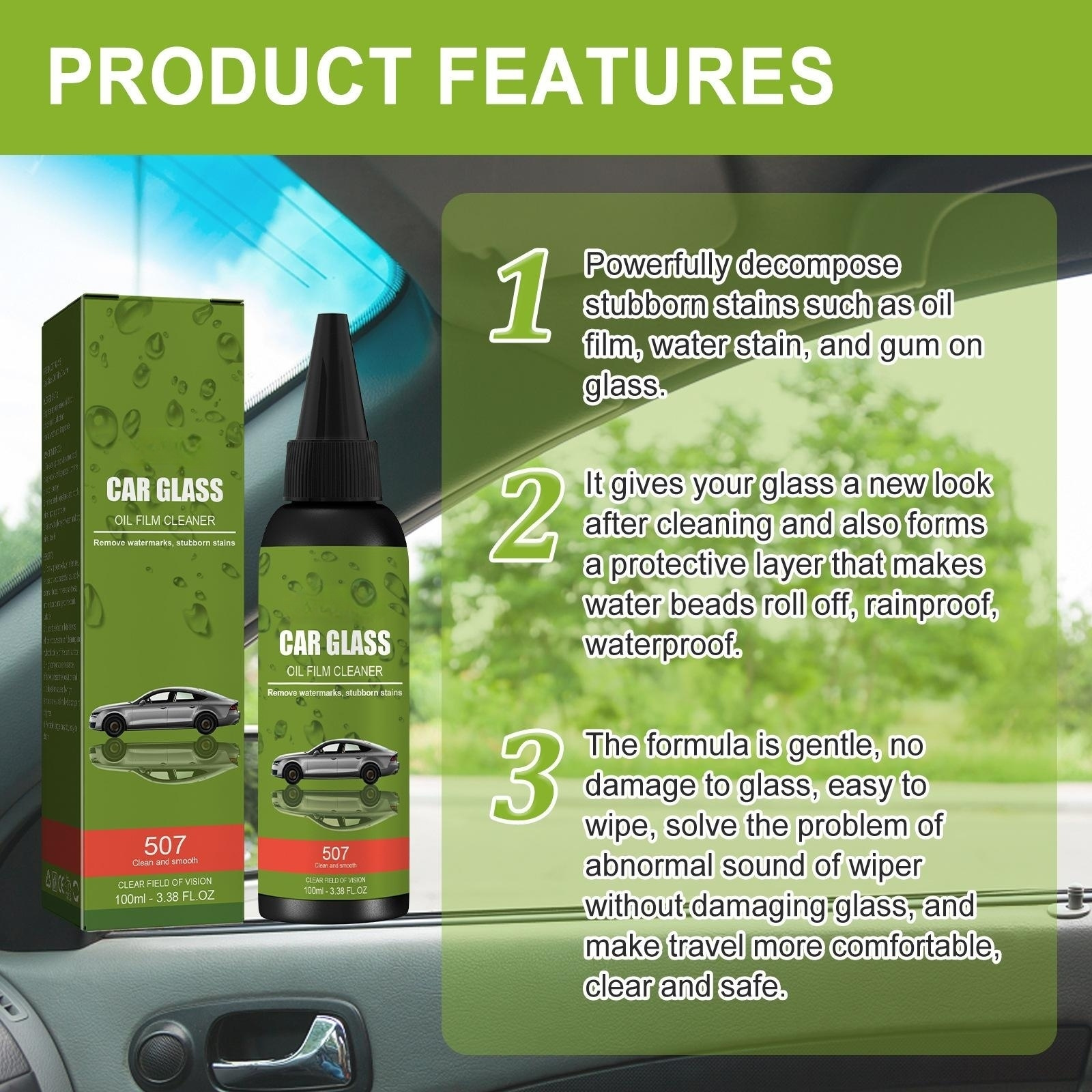 car glass oil film cleaner strong decontamination and no damage to glass