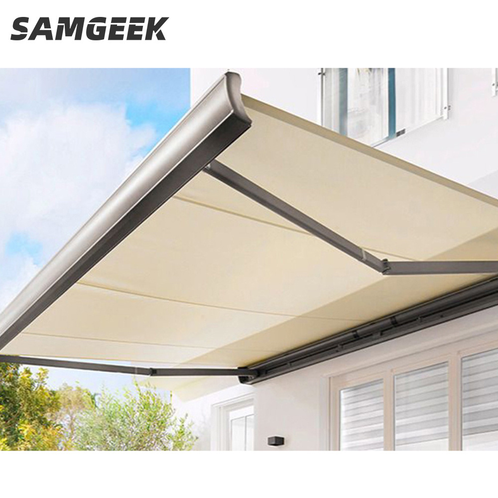 Samgeek Heavy Duty Aluminum Retractable Awning Outdoor Garden Building House Awning with LED Lighting