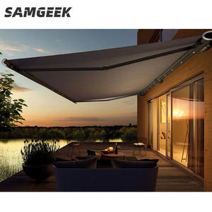 Samgeek Heavy Duty Aluminum Retractable Awning Outdoor Garden Building House Awning with LED Lighting