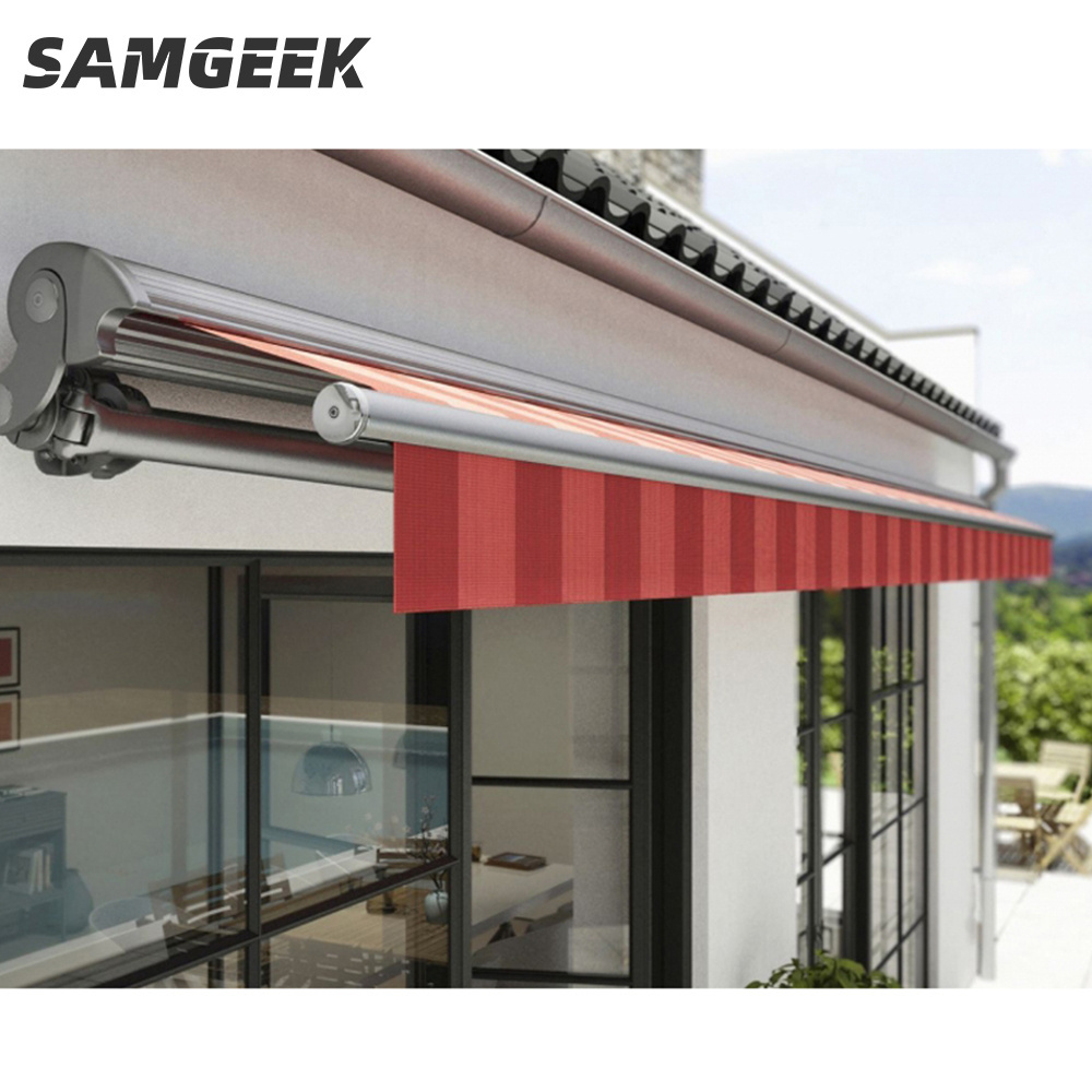 Samgeek Heavy Duty Aluminum Retractable Awning Outdoor Garden Building House Awning with LED Lighting