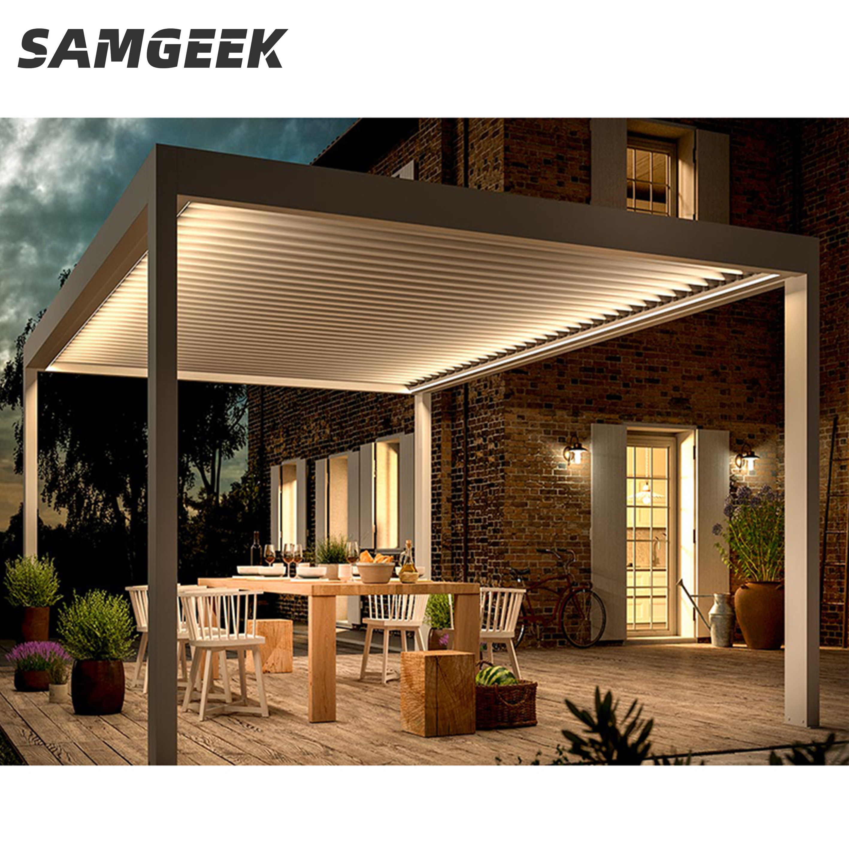 Install Easily Remote Control Pergola Outdoor Garden Gazebo Waterproof Louvered Aluminium pergola With Sun Screen