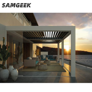 Install Easily Remote Control Pergola Outdoor Garden Gazebo Waterproof Louvered Aluminium pergola With Sun Screen