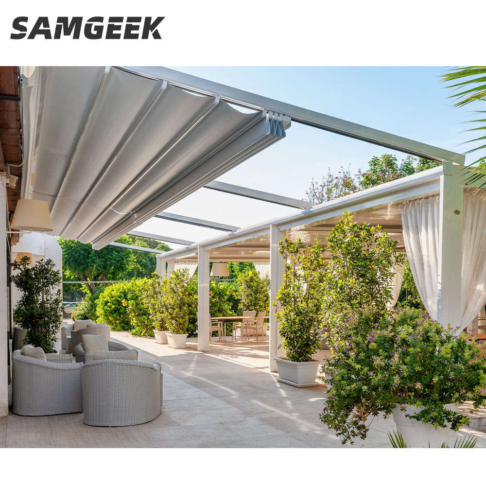 Aluminum Sunshed Balcony Retractable Roof Metal Pergola Terrace Gazebo 6M Pergola