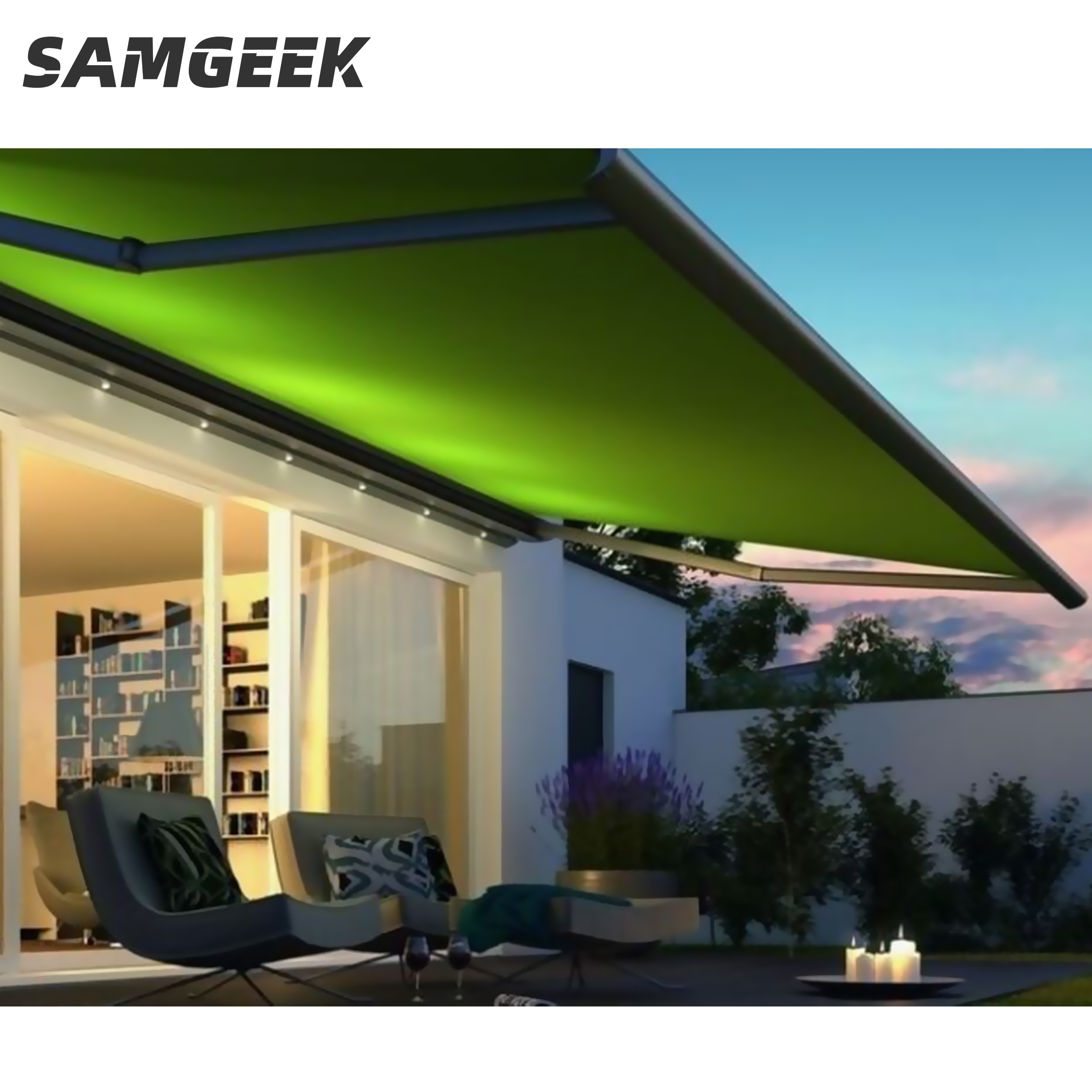 Customized Heavy duty aluminum retractable awning outdoor pergola house shade back porch with LED lighting