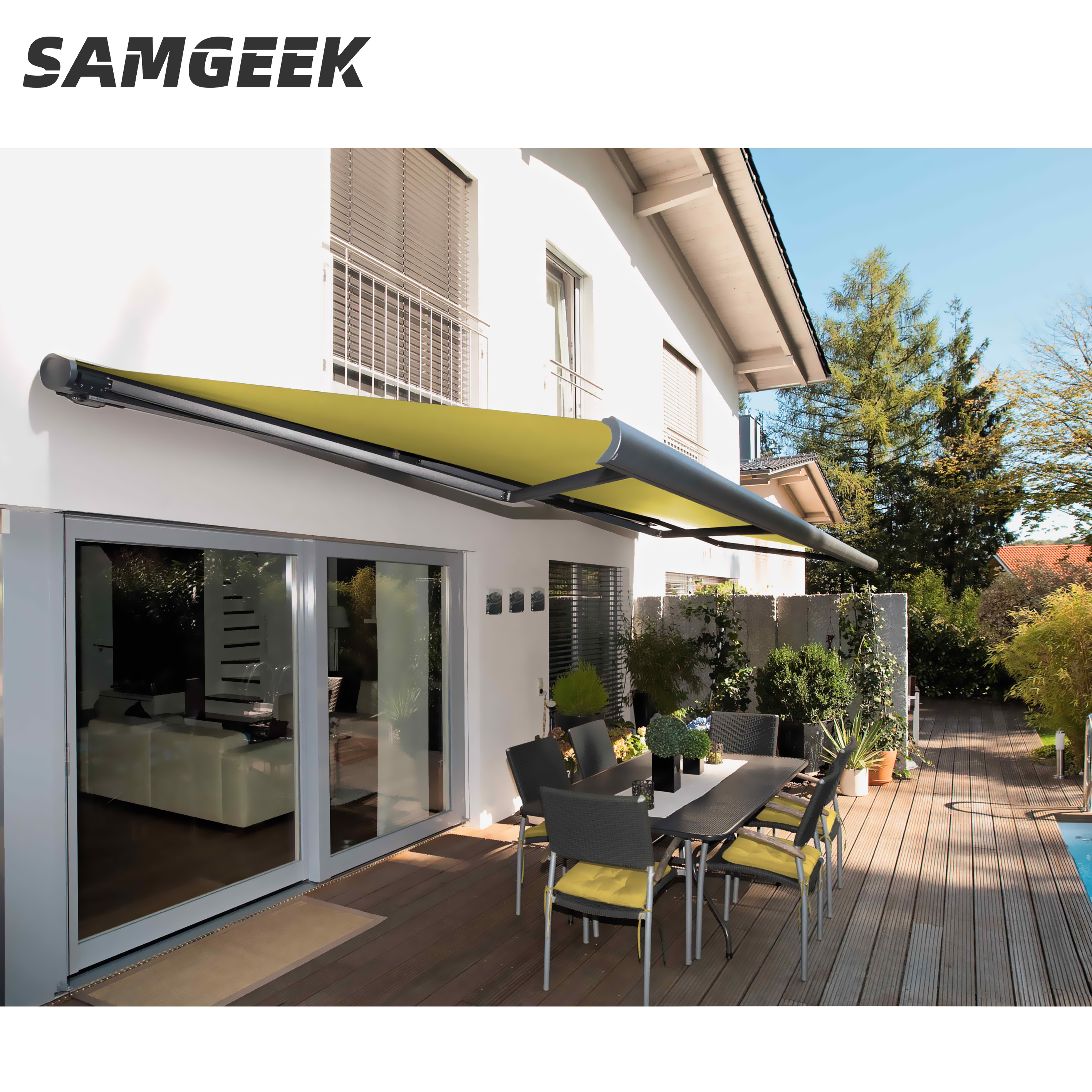 Customized Heavy duty aluminum retractable awning outdoor pergola house shade back porch with LED lighting