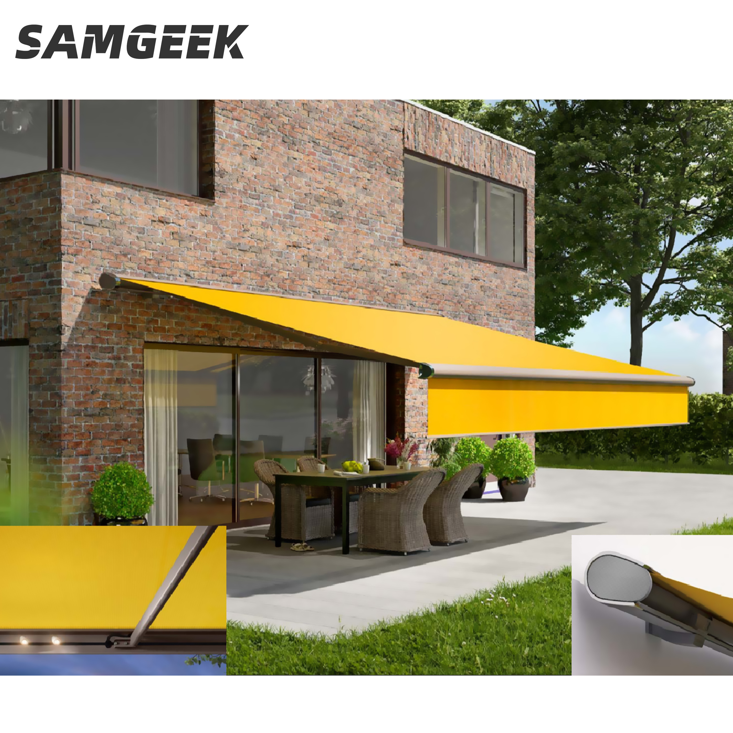 Customized Heavy duty aluminum retractable awning outdoor pergola house shade back porch with LED lighting