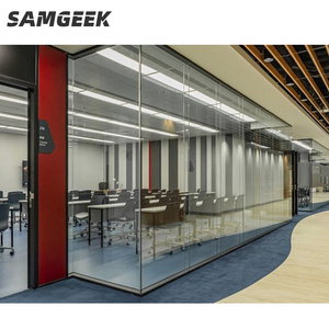 Office Partitioning Design Office Double Layer Glazed Tempered Glass Wall with sliding door