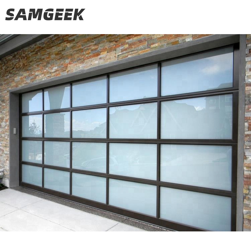 Residential Modern Low Coat Electric Insulated Black Sectional Full View Mirrored Frameless Glass Garage Door