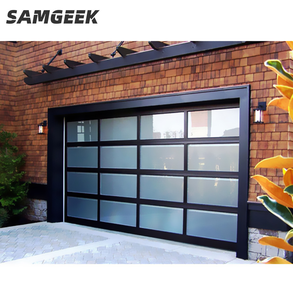 Residential Modern Low Coat Electric Insulated Black Sectional Full View Mirrored Frameless Glass Garage Door