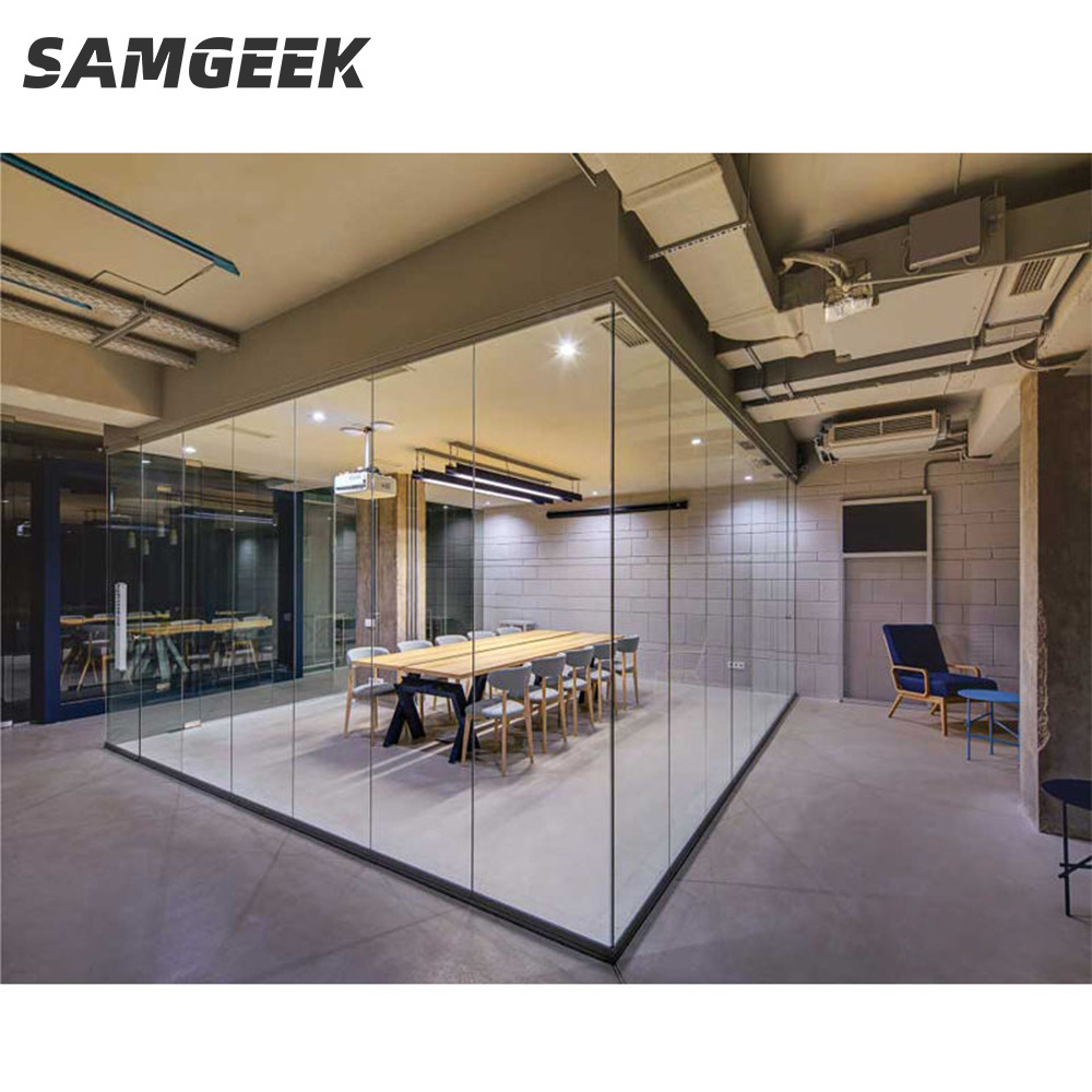 Office Partitioning Design Office Double Layer Glazed Tempered Glass Wall with sliding door