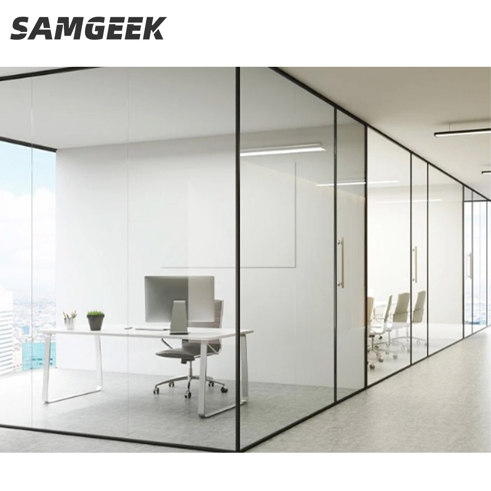 Office Partitioning Design Office Double Layer Glazed Tempered Glass Wall with sliding door