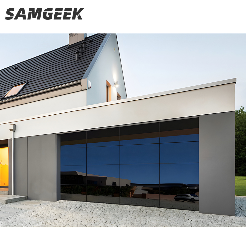 Residential Modern Low Coat Electric Insulated Black Sectional Full View Mirrored Frameless Glass Garage Door