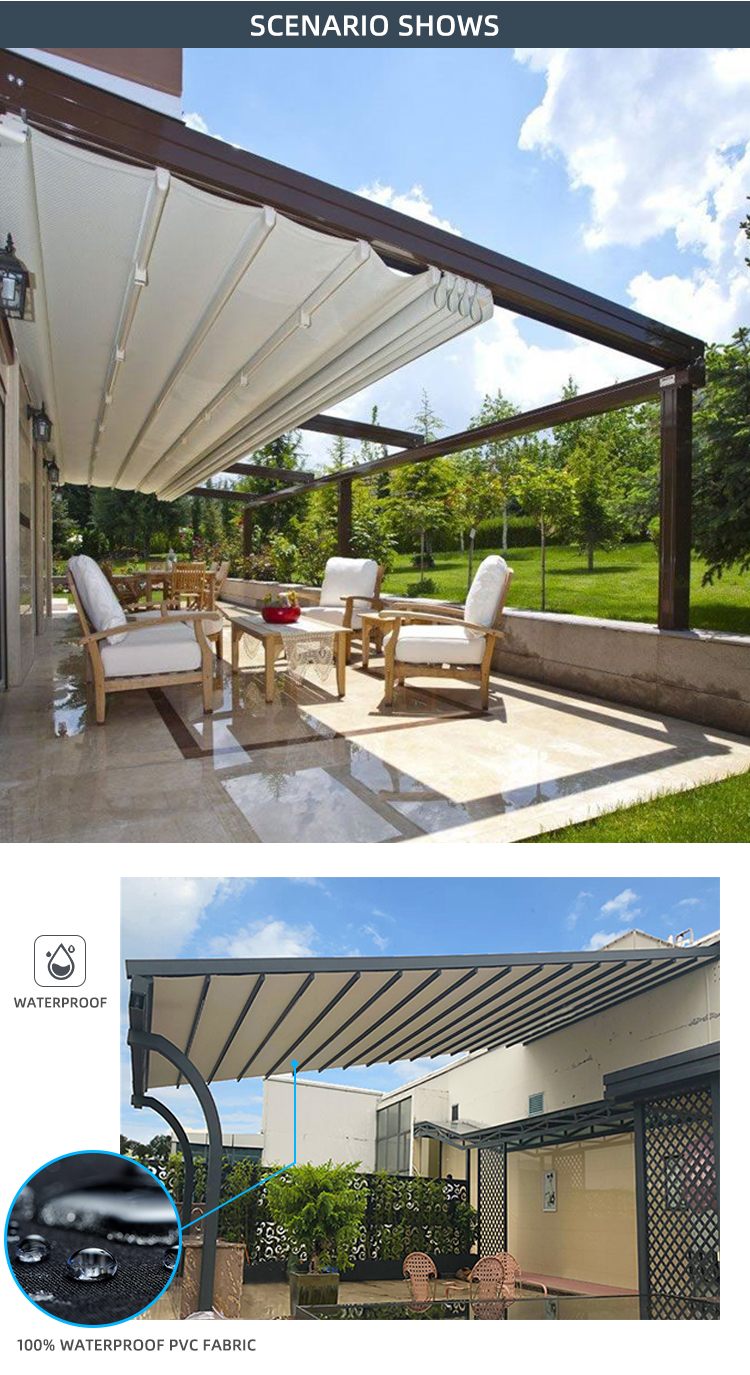 Automatic Folding Roof Sun Shading Aluminum Retractable roof awning for Outdoor Garden Patio Cover